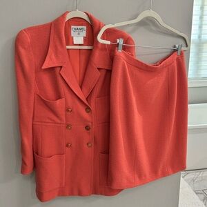 CHANEL 1996 Cruise Collection Coral Skirt Suit Size 44